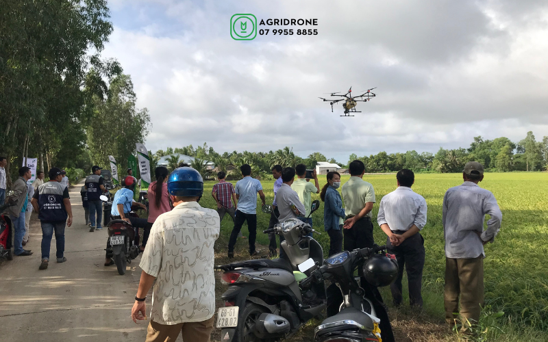 Tại sao việc thúc đẩy máy bay phun thuốc trong nông nghiệp là tất yếu 3 May-bay-nong-nghiep-DJI-Agras-MG-1P-dang-bay-tren-canh-dong-lua