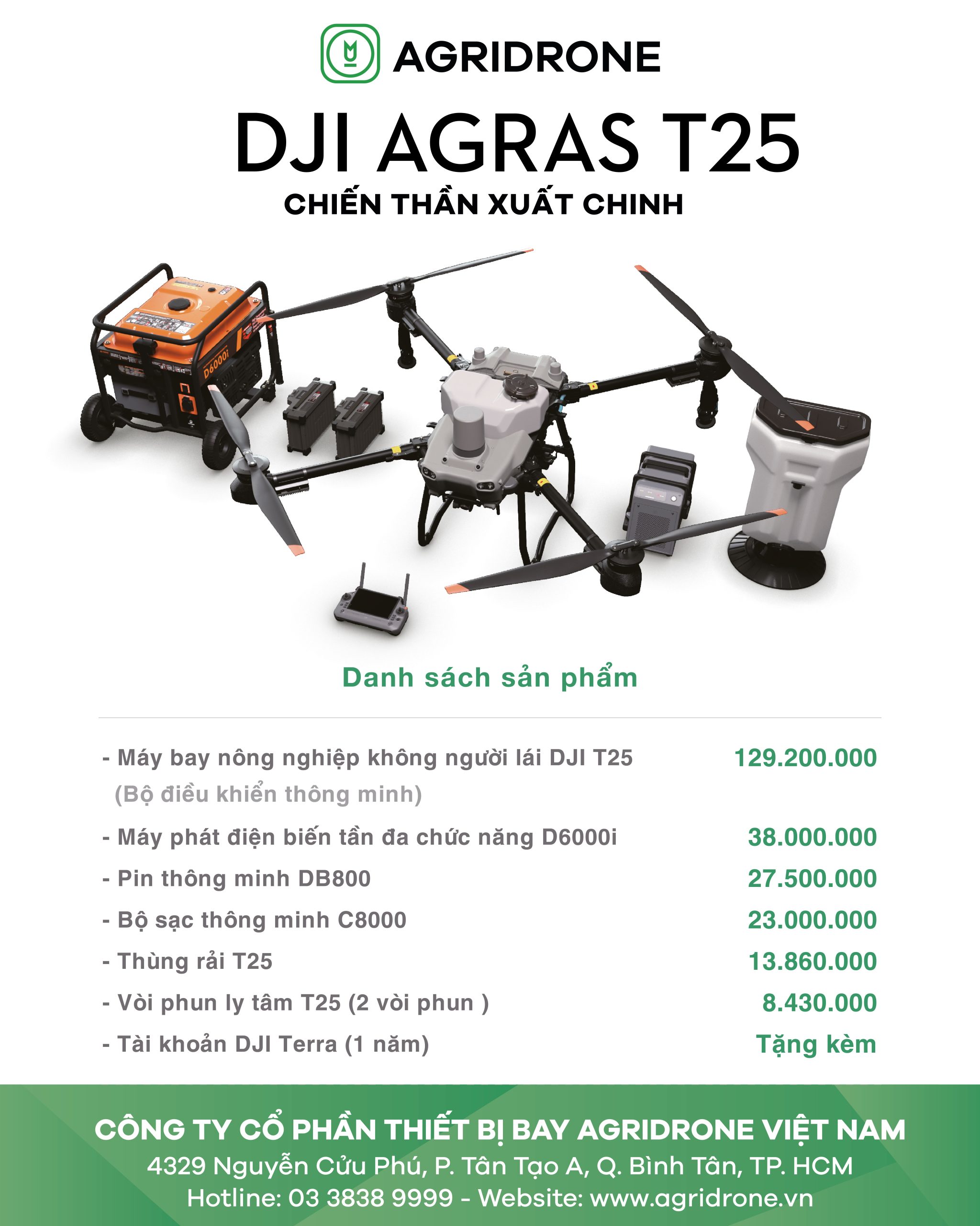 Bảng giá niêm yết DJI T25