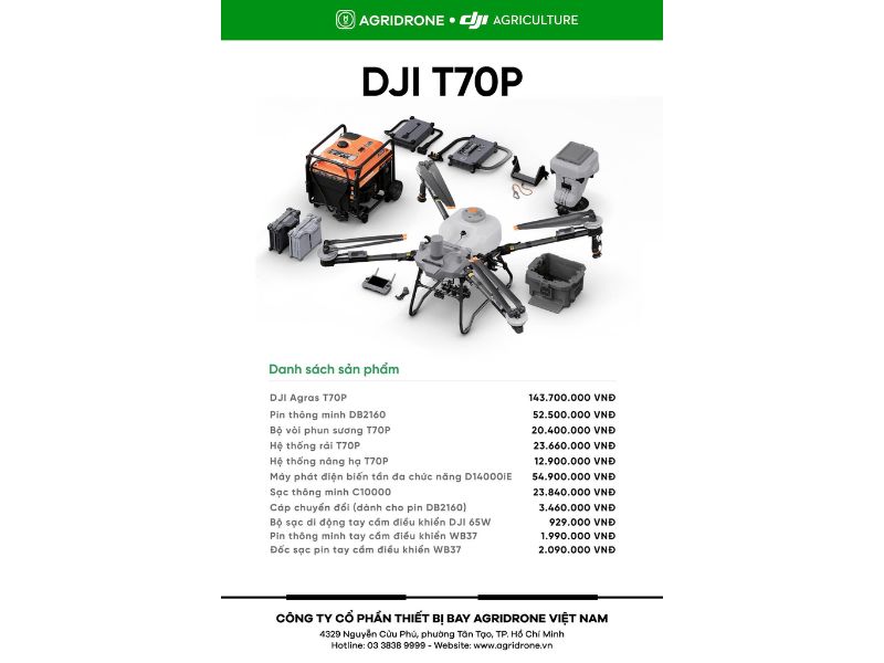 Giá máy bay phun thuốc DJI T70P tại Việt Nam